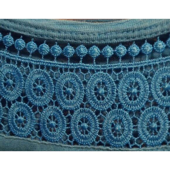 Talbots T by Talbots Blue Cotton Flutter-Sleeve Crochet-Neck T-Shirt Dress SZ S - Picture 6 of 8